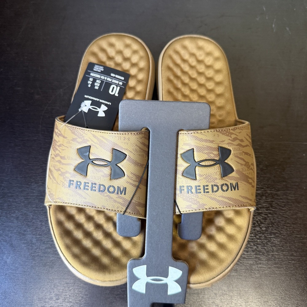 Under Armour UA Ignite Pro 8 Slides Brown Camo Freedom Sandal Men's size 10